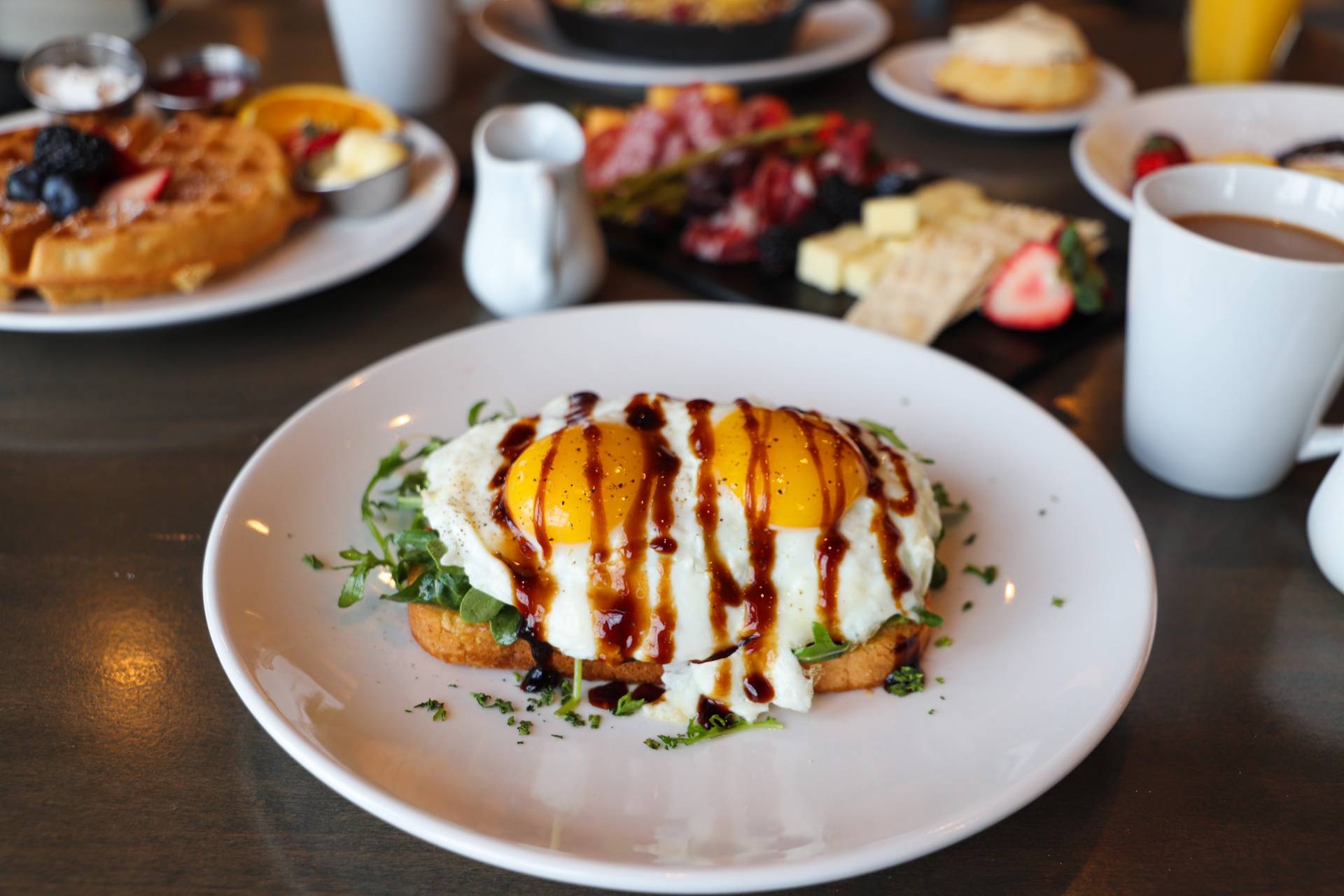 Breakfast Avocado Toast dish with coffee, other breakfast items, The Sagamore Room