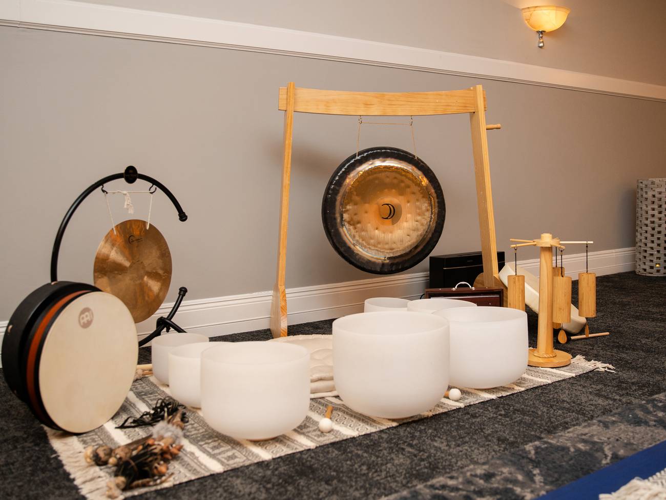 Lunar Renewal Wellness Retreat sound bath bowls and gong