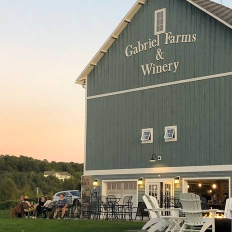 Gabriel Farms & Winery blue barn, sunset