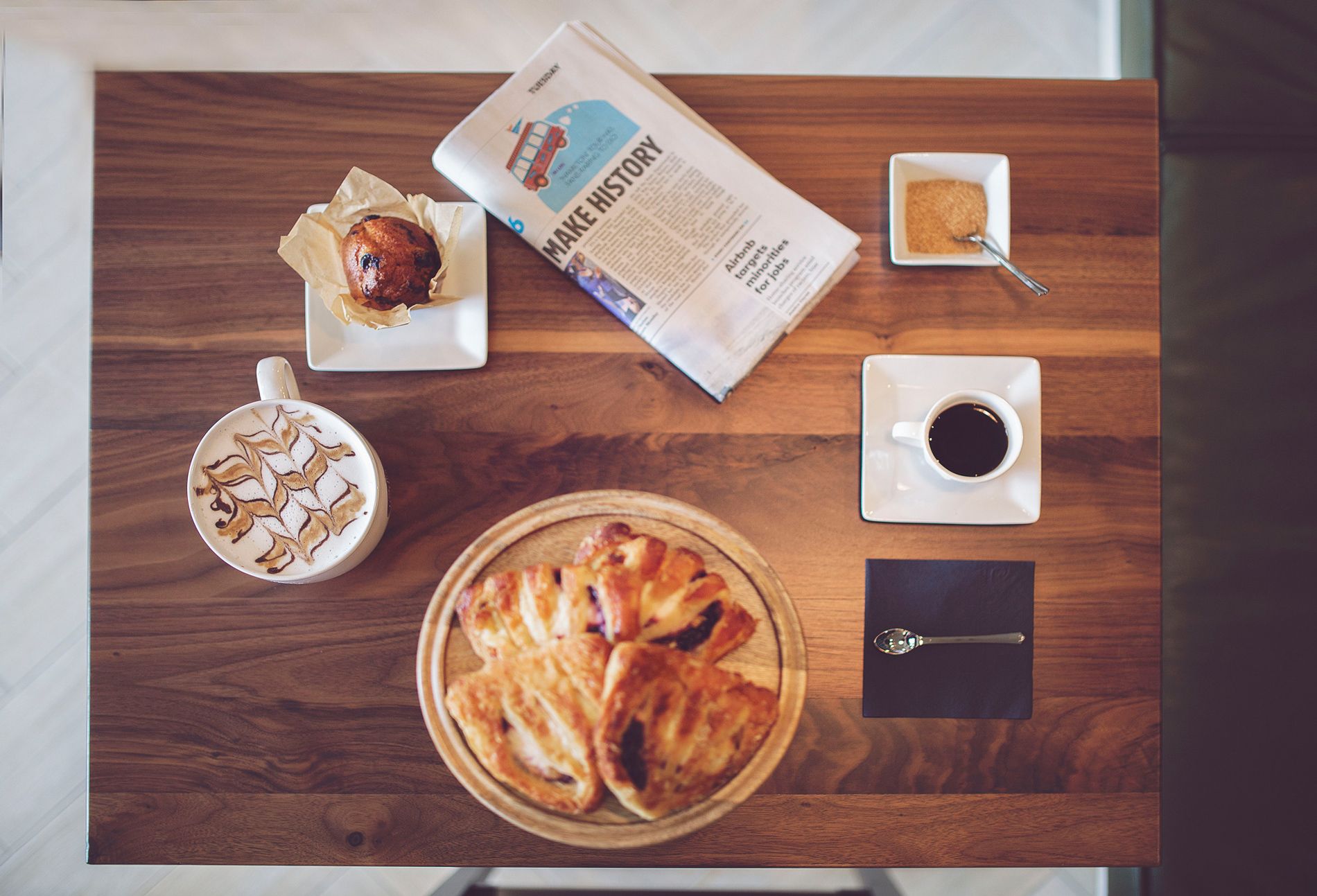 coffee and pastries on inn cafe table