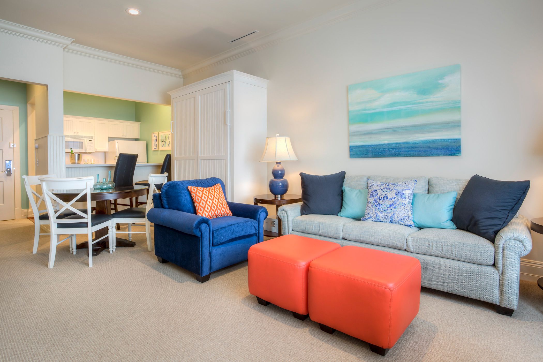 Colorful living, dining kitchen space of Master hotel suite, Inn at Bay Harbor