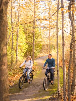 A couple bikes along a trail during the fall