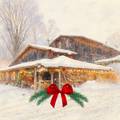 Pond Hill Farm painting, winter barn during holidays