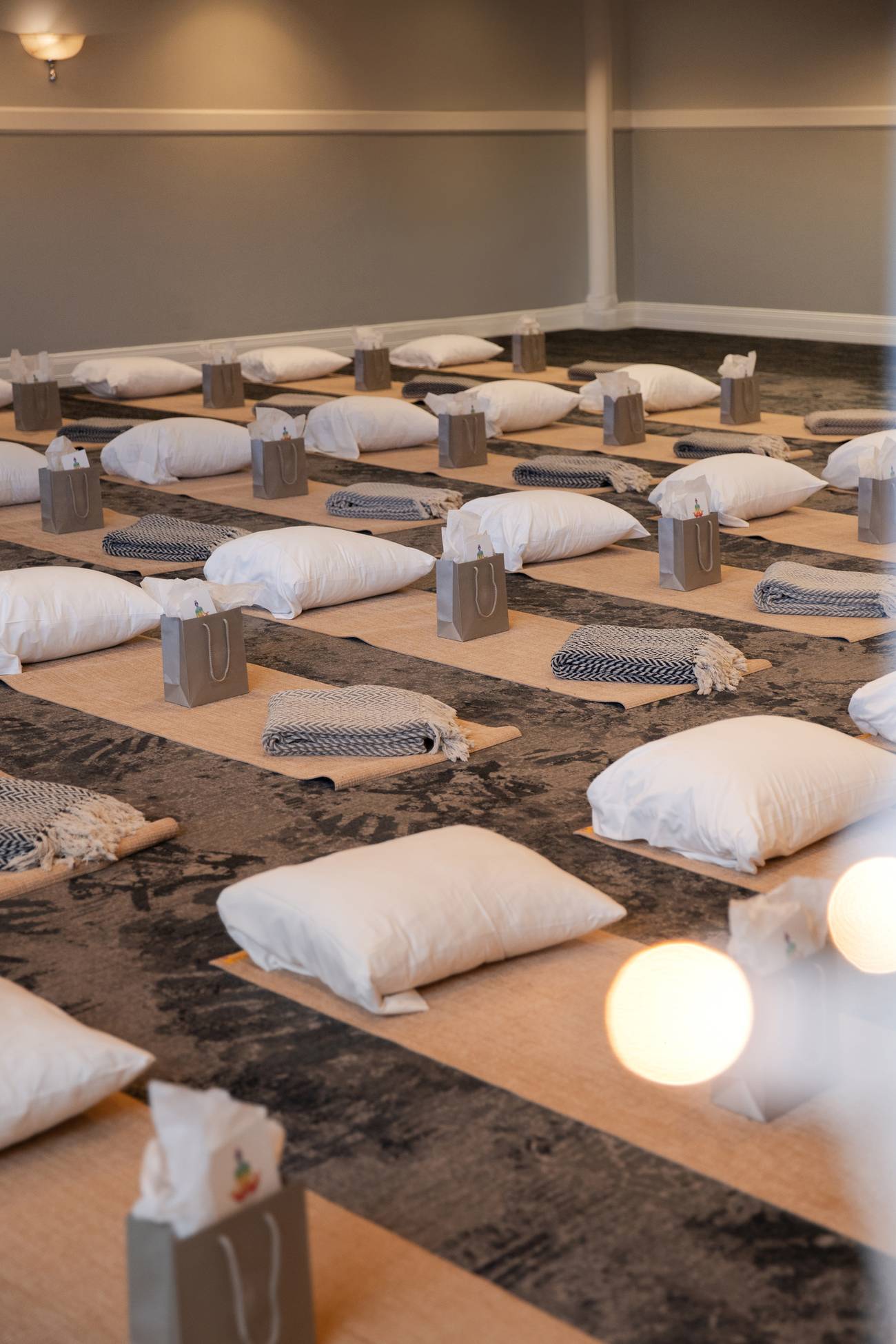 Lunar Renewal Wellness Retreat mats and pillows setup