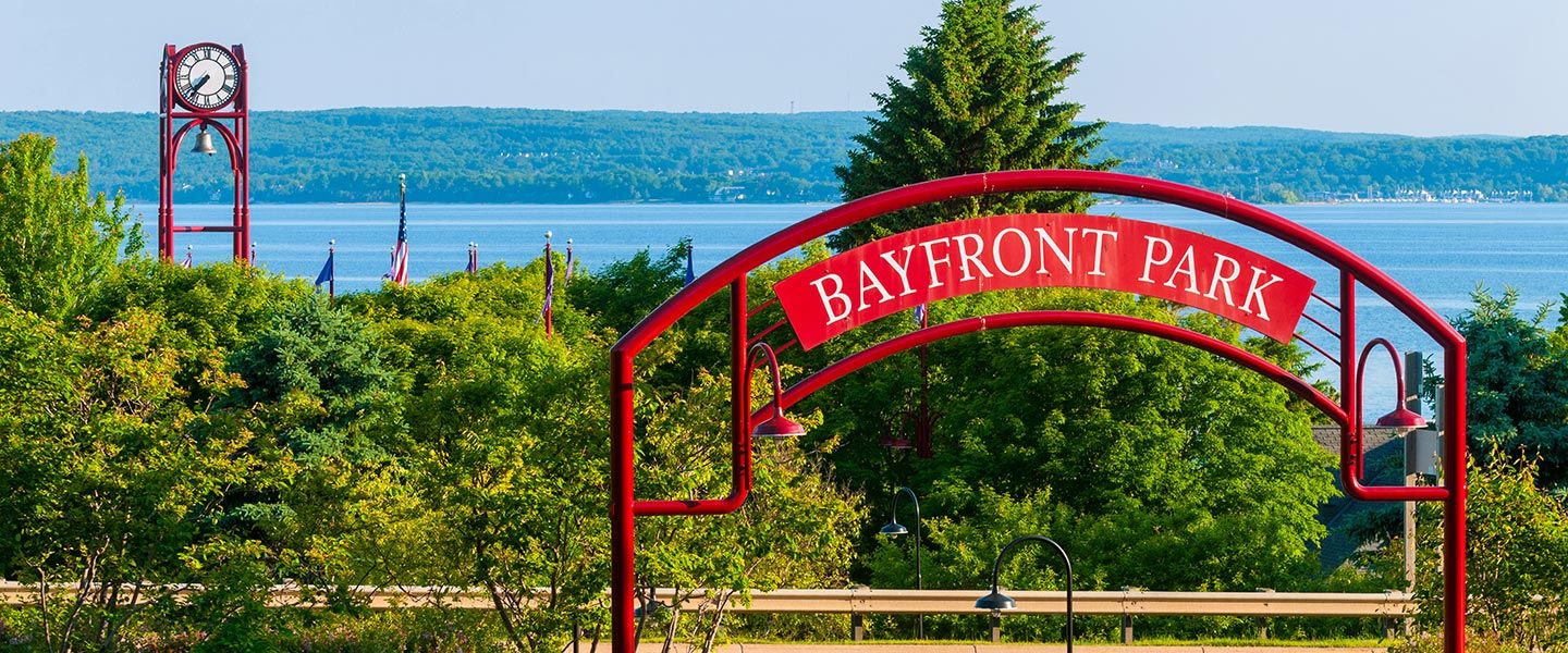 Red Bayfront Park archway, Petoskey, Michigan