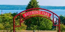 Red Bayfront Park archway, Petoskey, Michigan