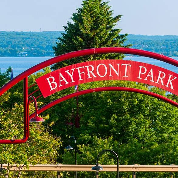 Red Bayfront Park archway, Petoskey, Michigan