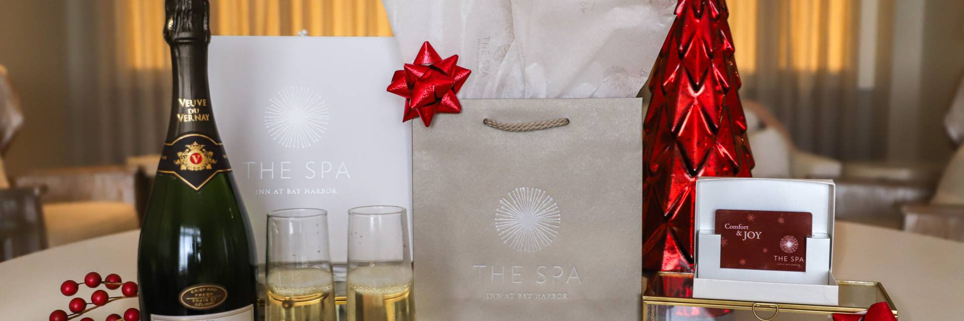 Champagne and holiday gifts at The Spa