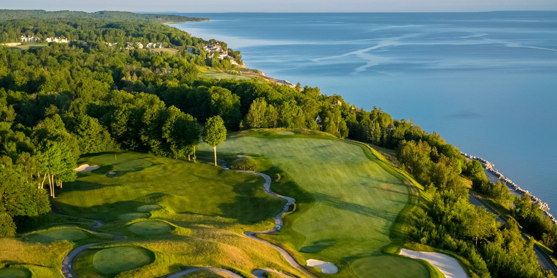 The Links course on Lake Michigan, aerial view in morning light
