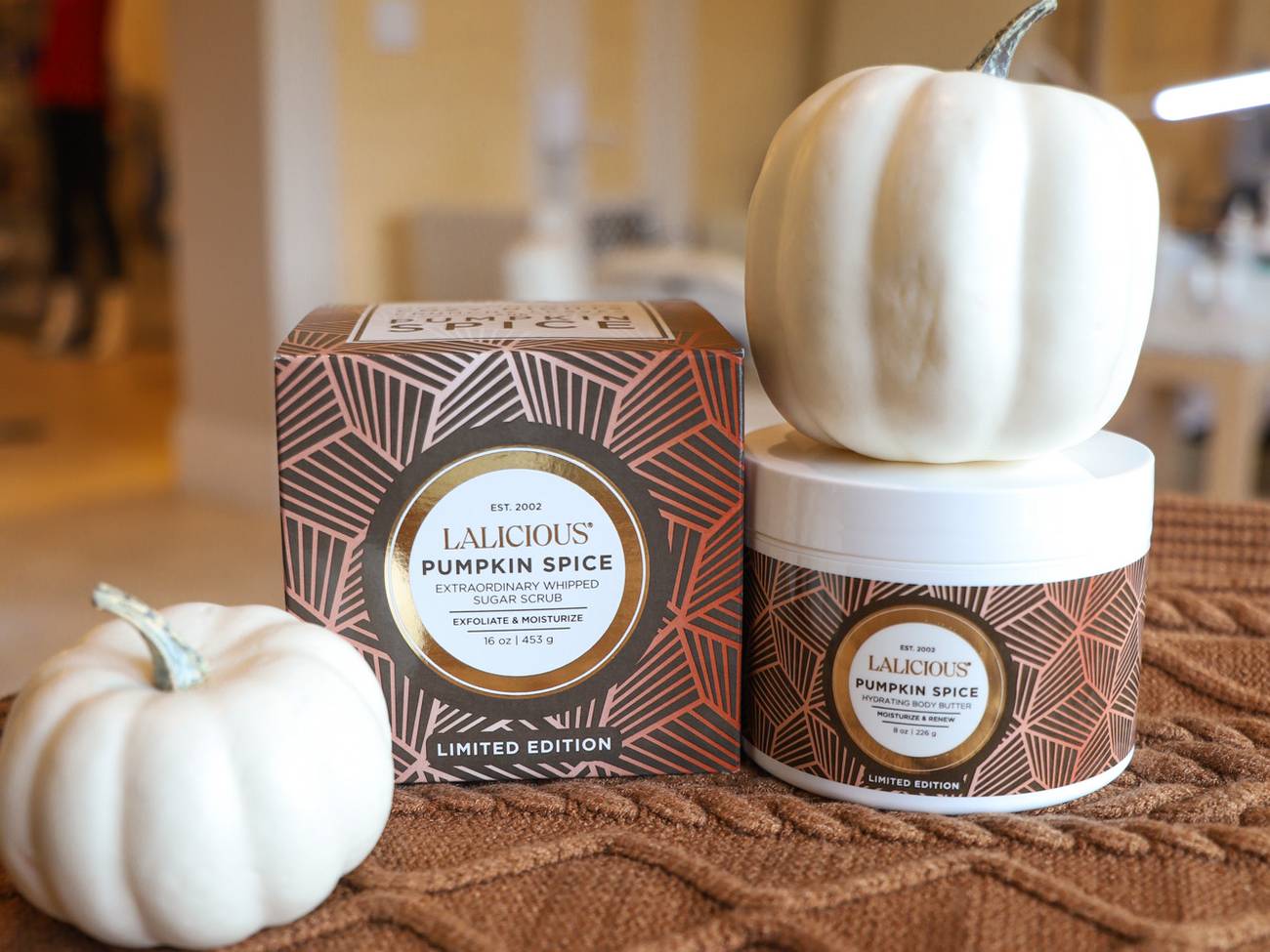 Lalicious Pumpkin Spice and white pumpkins in The Spa's nail room