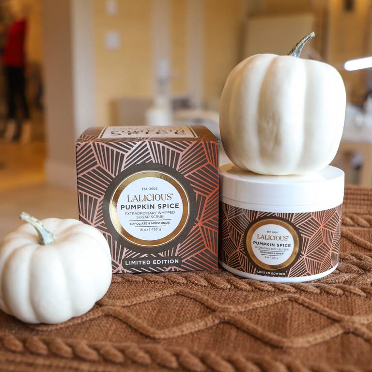 Lalicious Pumpkin Spice and white pumpkins in The Spa's nail room