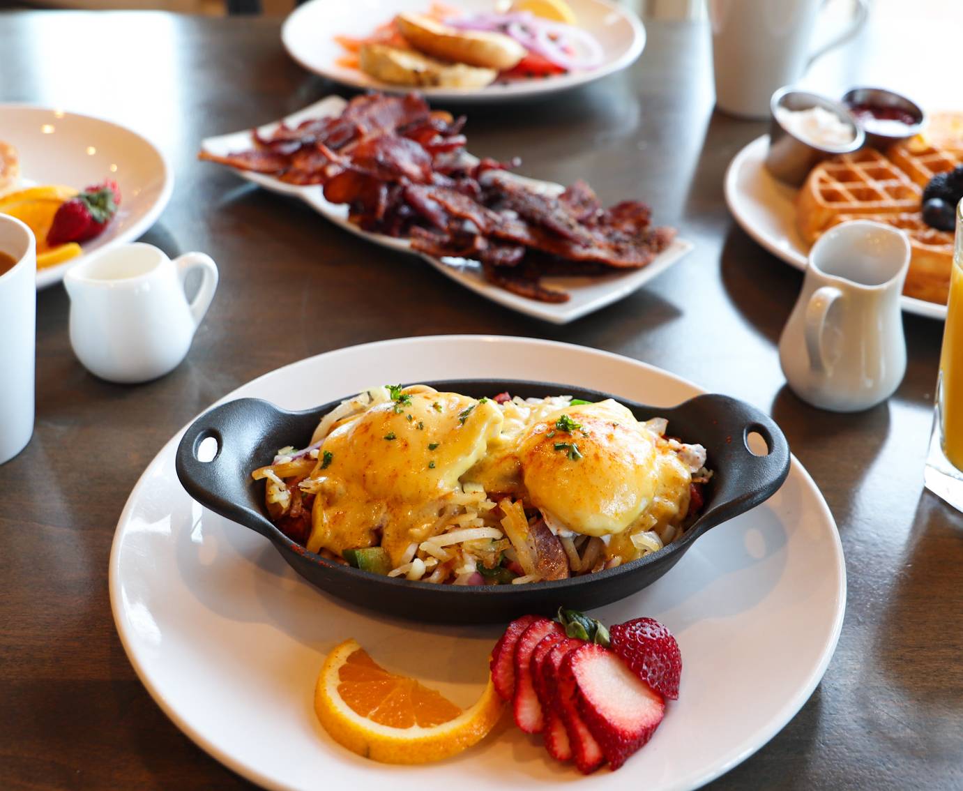 Breakfast Corned Beef Hash skillet with coffee, juice other breakfast items, The Sagamore Room