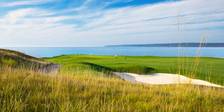 Golfers on The Links course, fescue and Lake Michigan, Bay Harbor Golf Club