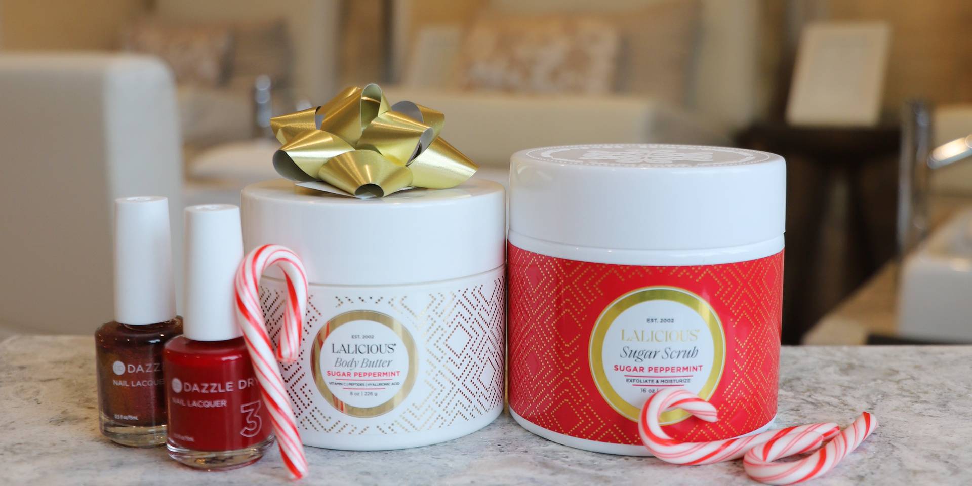 Lalicious Peppermint and Dazzle Dry red polish, The Spa