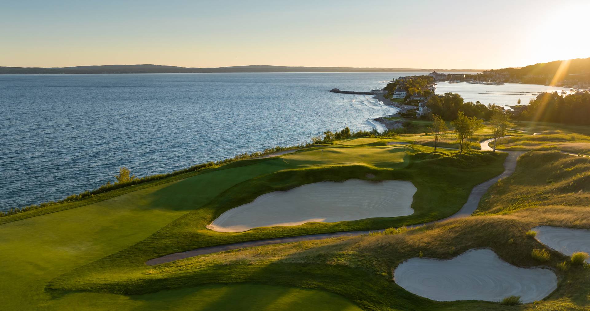 The Links course sunrise toward Bay Harbor on Lake Michigan, Bay Harbor Golf Club