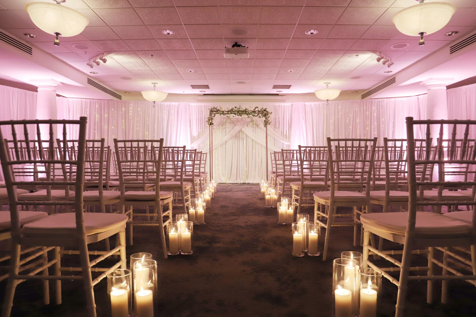 Ceremony space with purple lighting, Arlington Ballroom