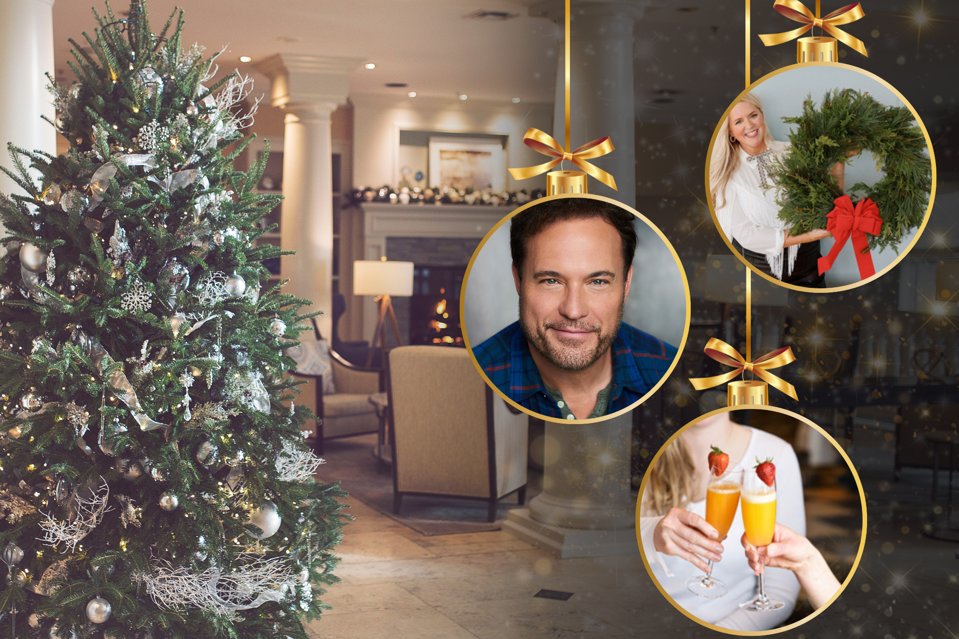 Christmas tree, Inn at Bay Harbor lobby with ornament-shaped event features