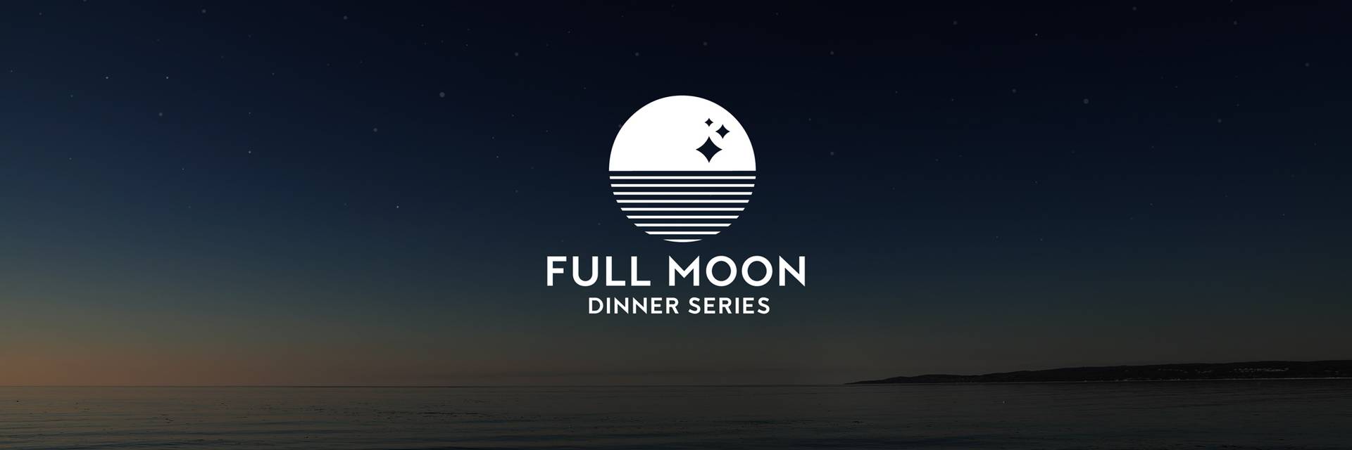 Full Moon Dinner Series logo over the night sky on Little Traverse Bay.