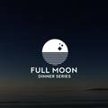 Full Moon Dinner Series logo over the night sky on Little Traverse Bay.