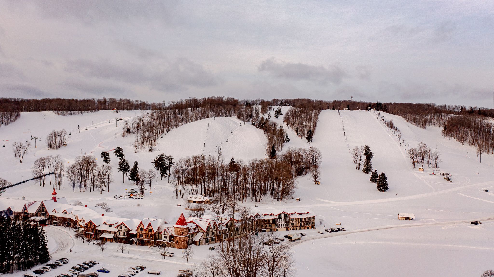 Drone shot of The Highlands in winter