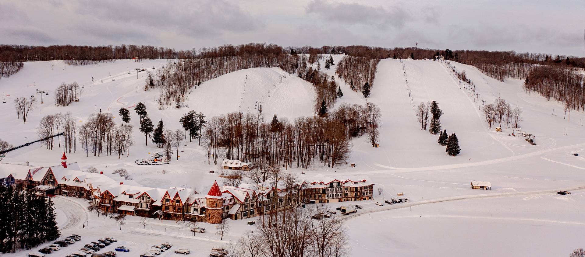 Drone shot of The Highlands in winter