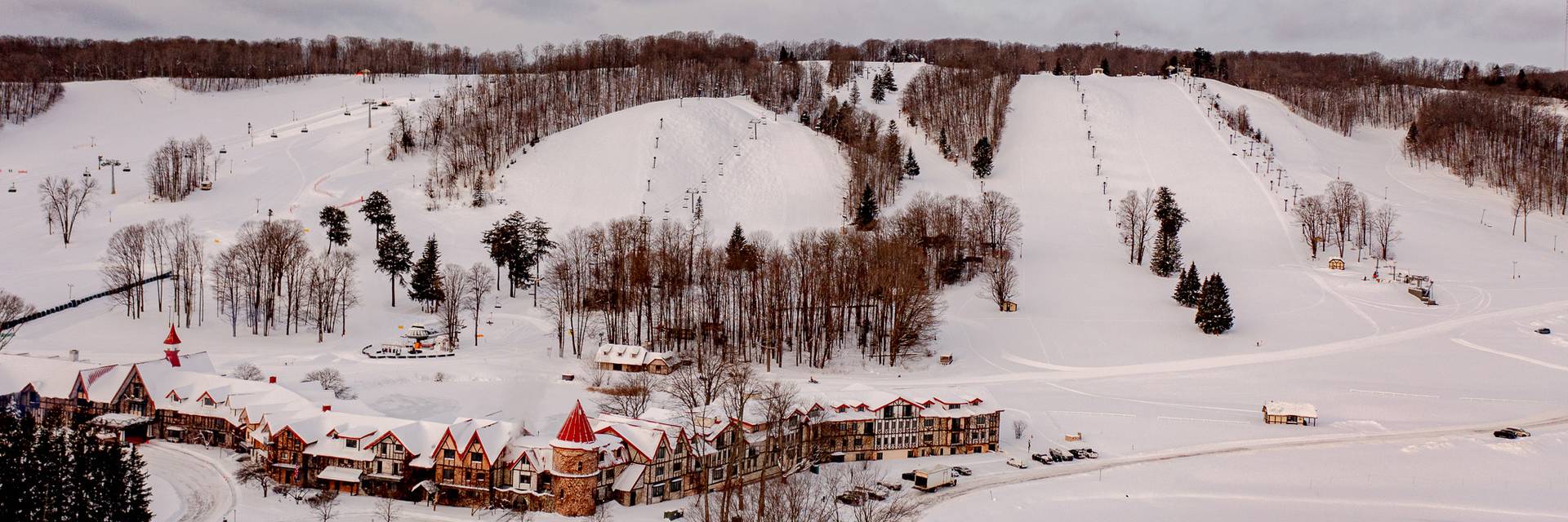 Drone shot of The Highlands in winter