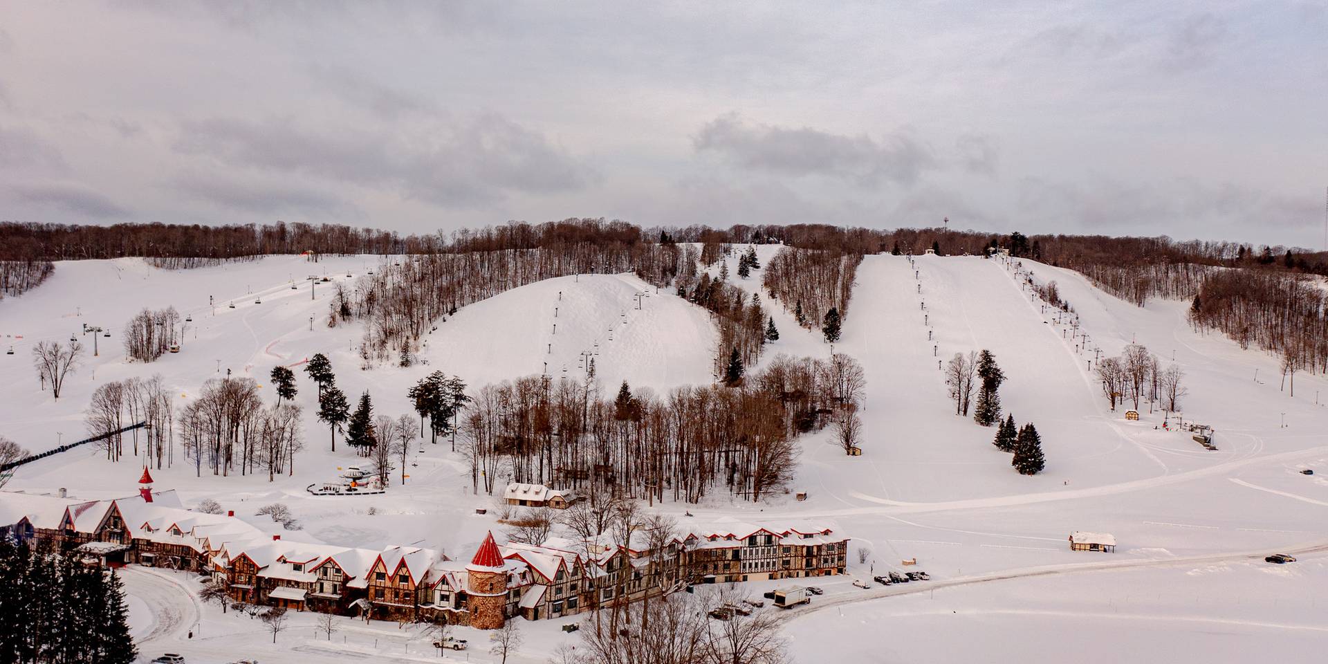 Drone shot of The Highlands in winter