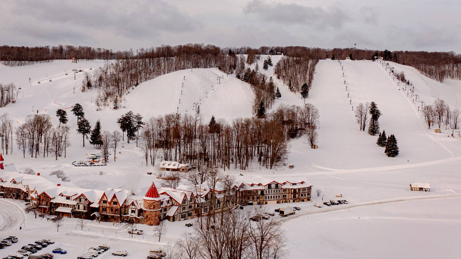 Drone shot of The Highlands in winter