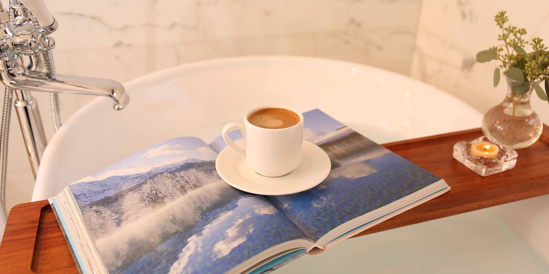 A bathtub and book