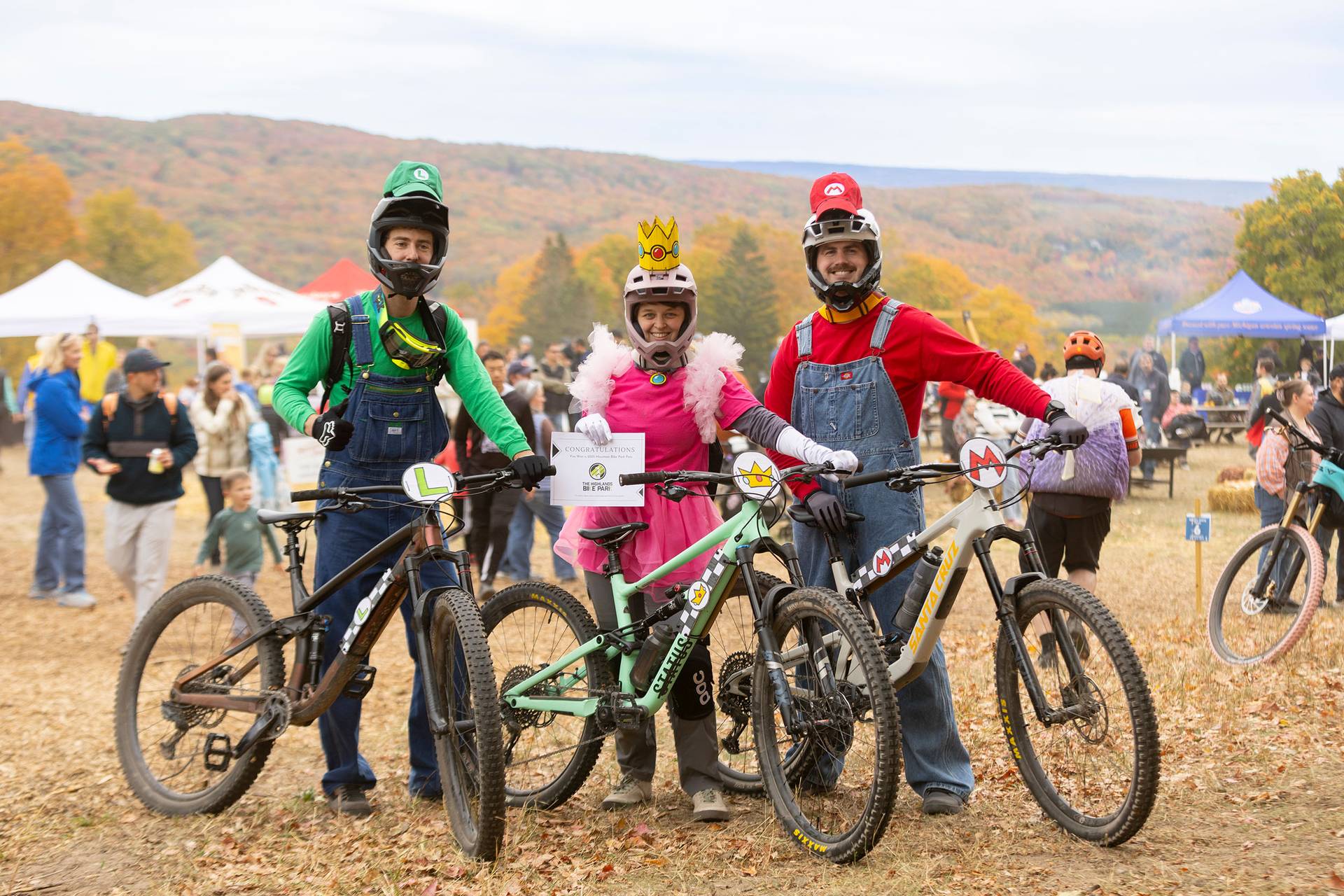 A group of mountain bikers in costumes