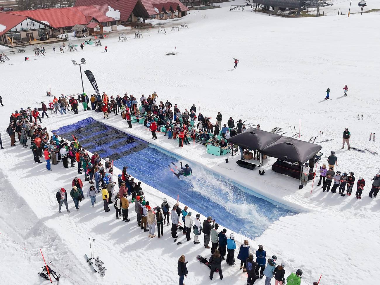 A drone shot of the slush cup event