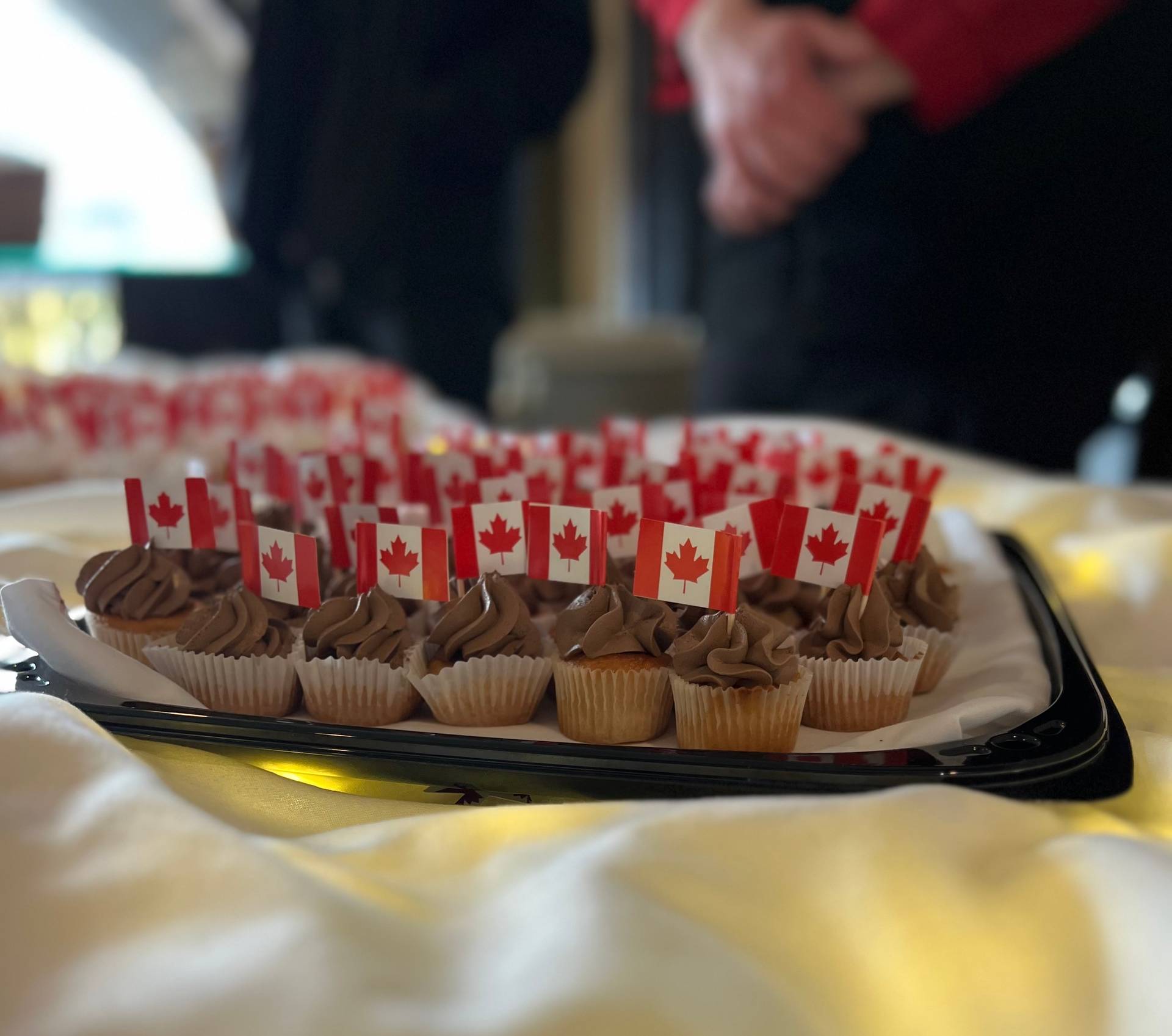 Cupcakes decorated with Canadian Flags