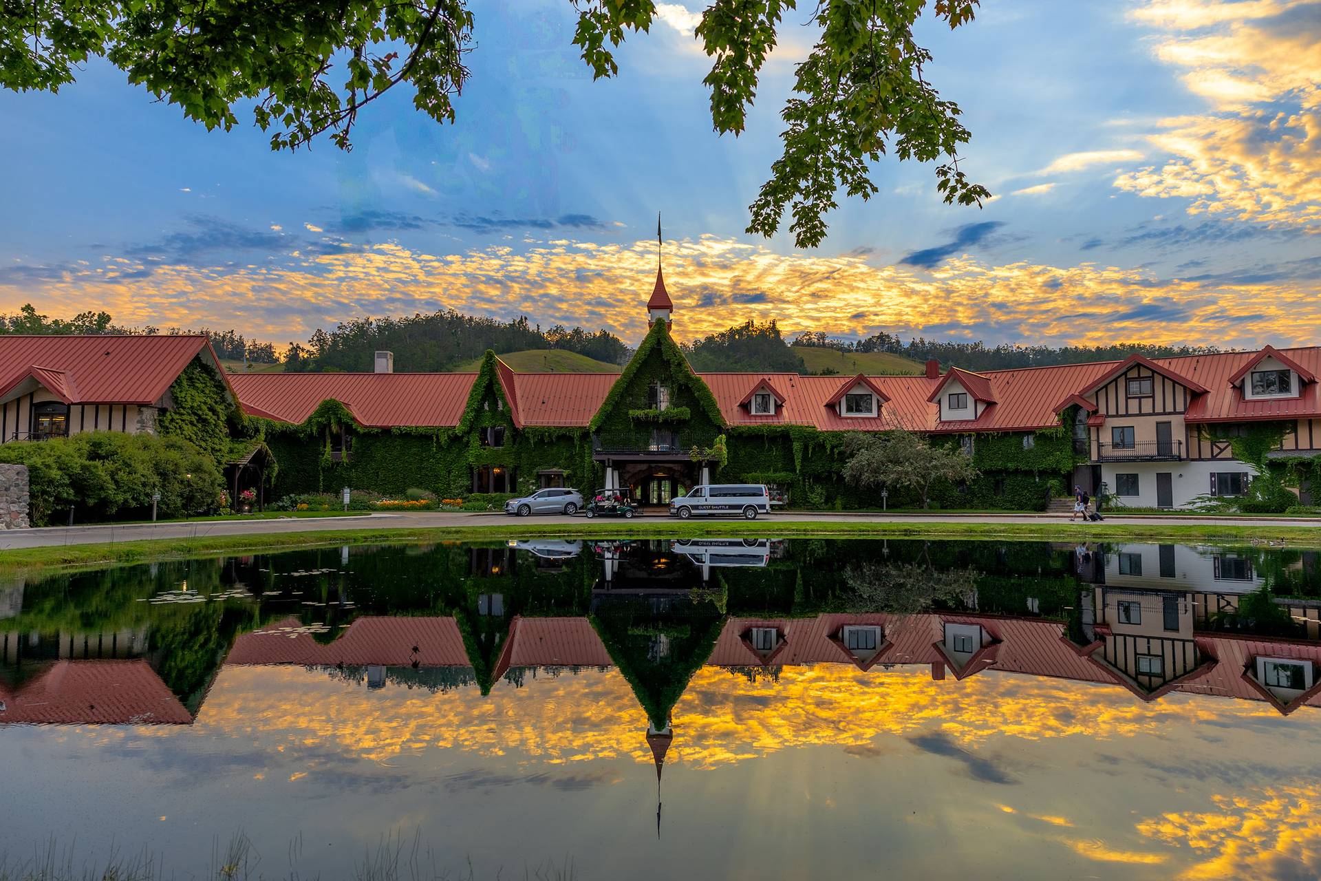 Sunset over the Main Lodge in summer
