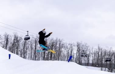 A skier at The Highlands Funland terrain park