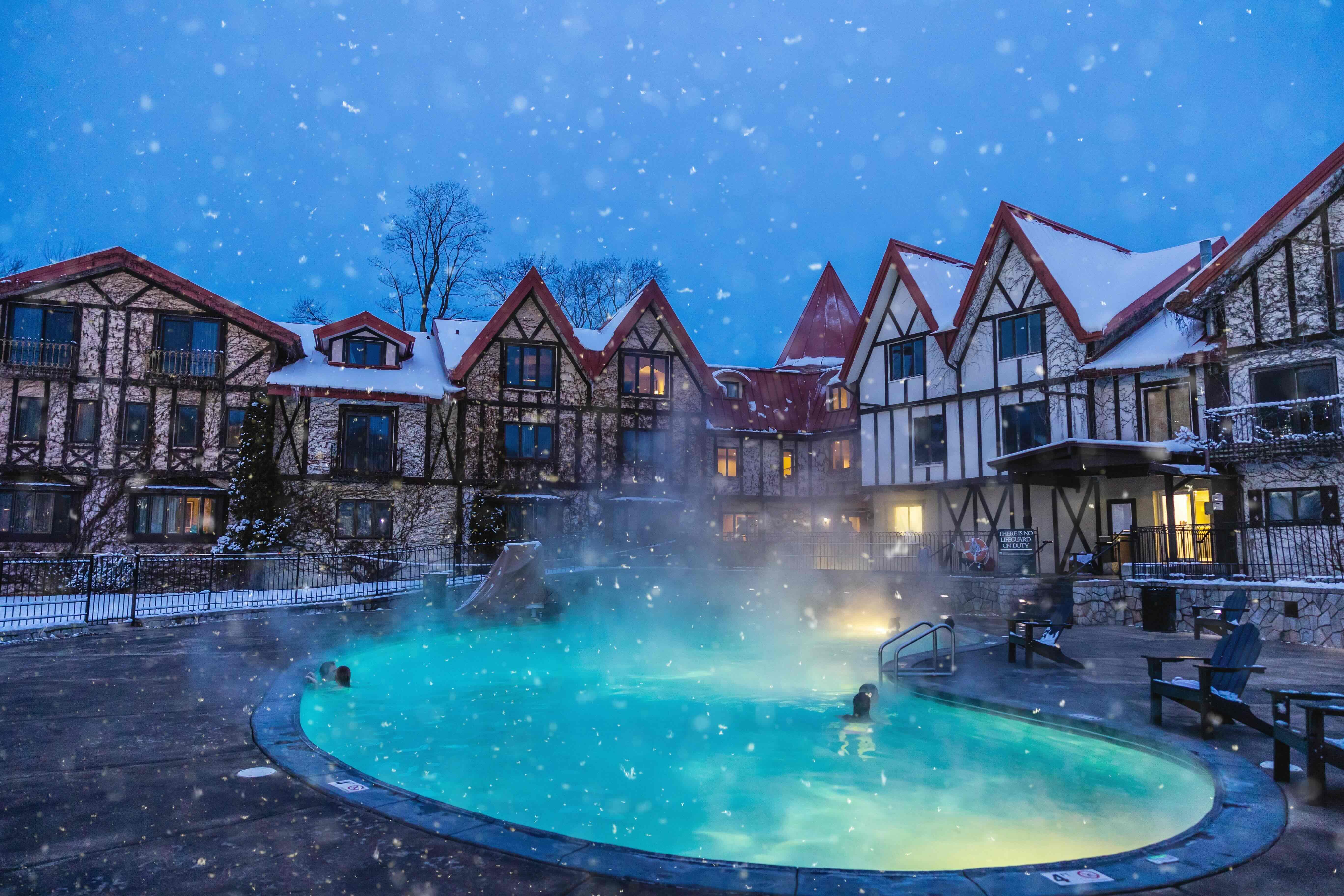 The Main Lodge pool during winter at The Highlands