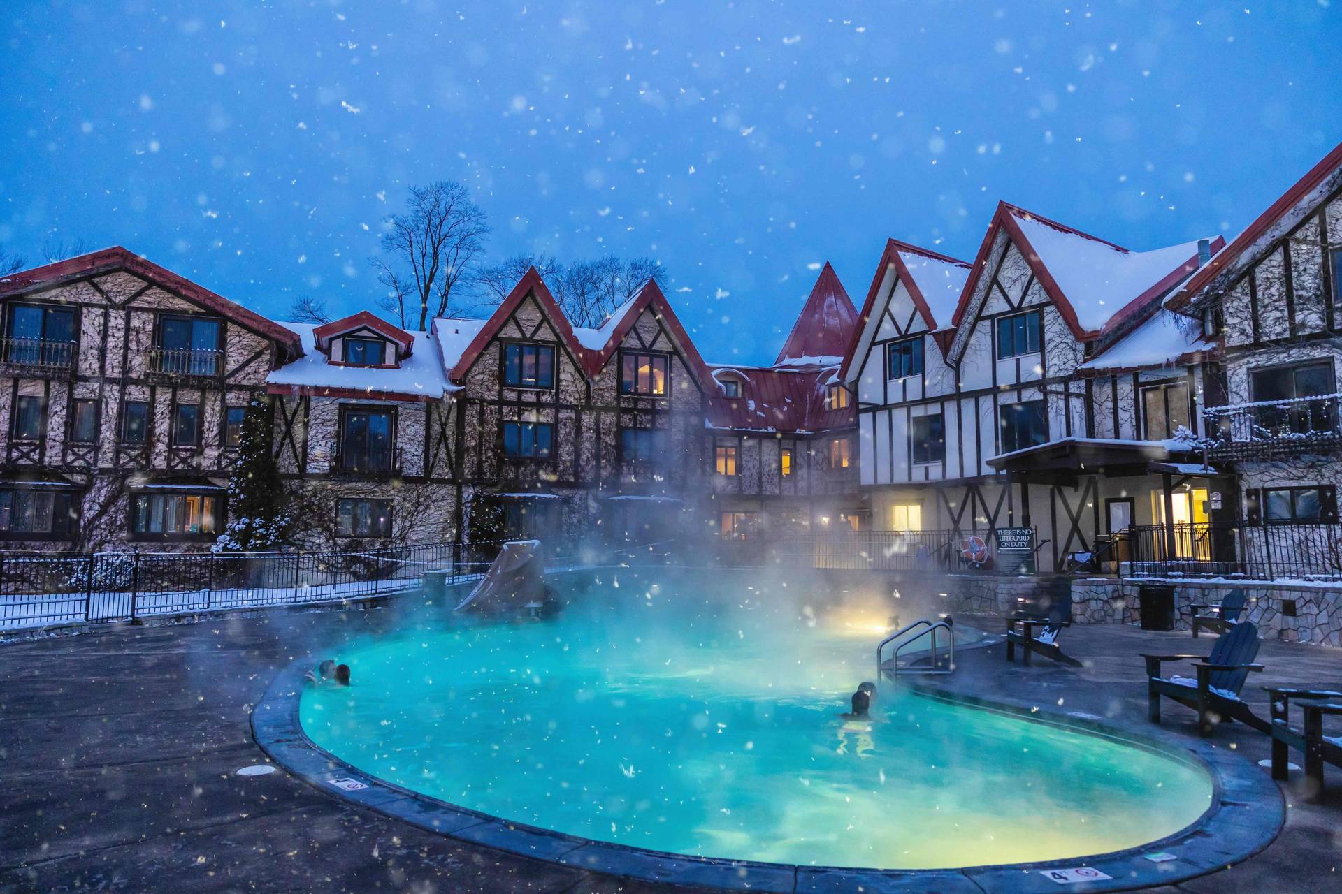 The Main Lodge pool during winter at The Highlands