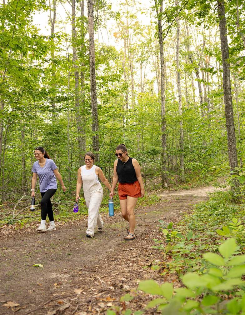 A group hiking in the woods