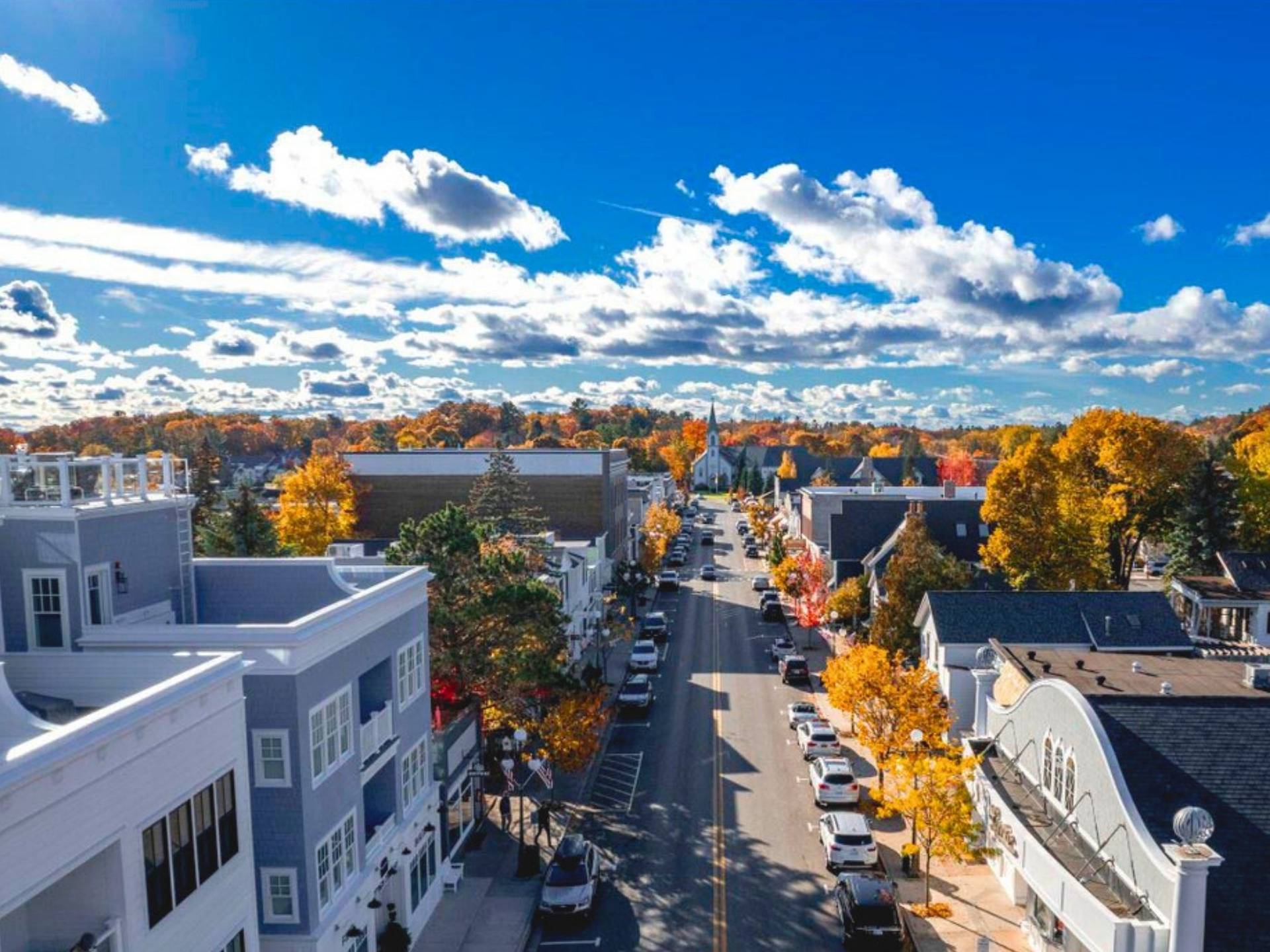 Drone shot of downtown Harbor Springs