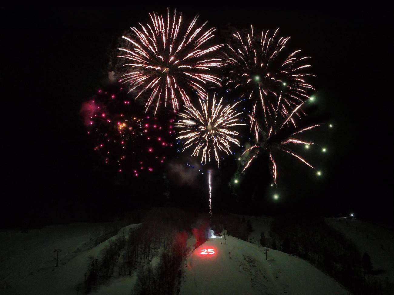 Drone shot of New Year's Eve Fireworks