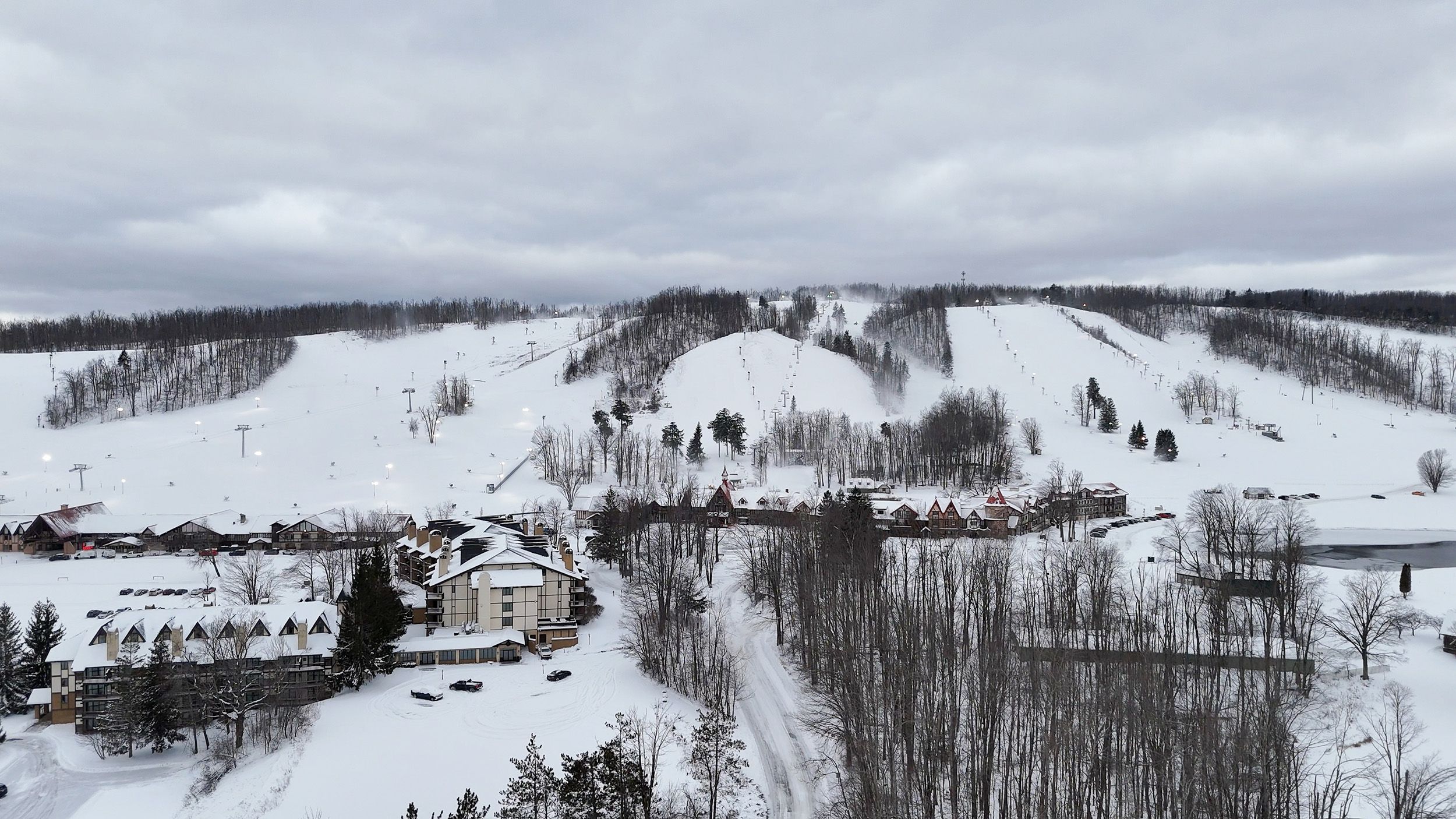 Drone shot of The Highlands in winter