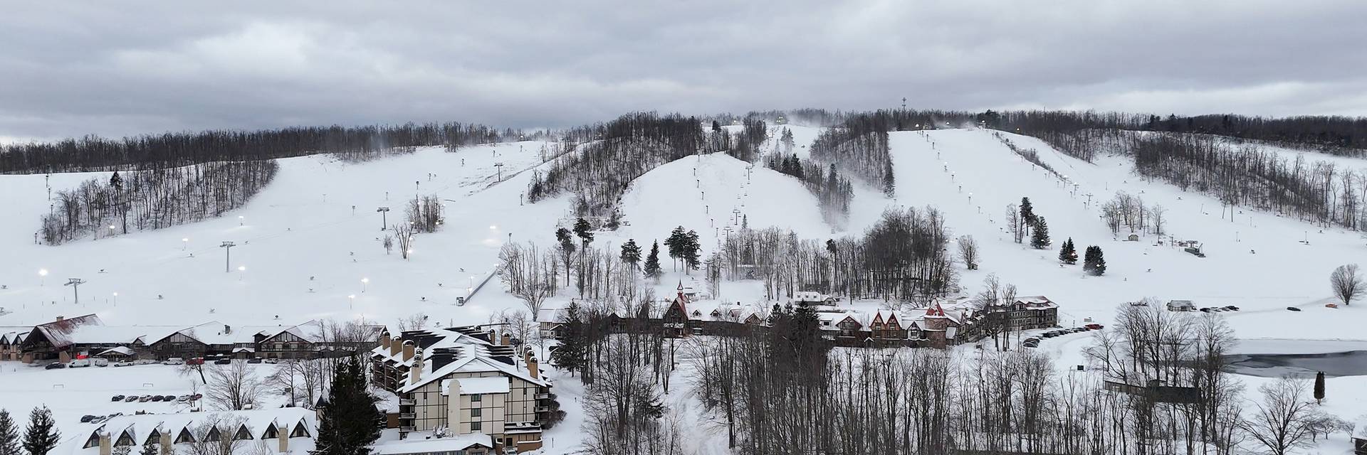 Drone shot of The Highlands in winter
