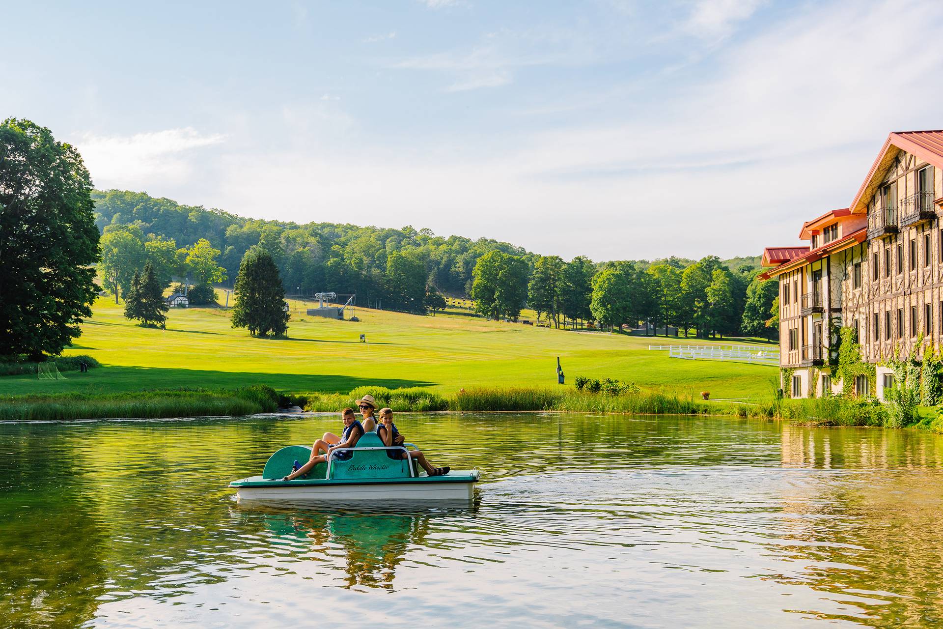 A family on a pedal boat