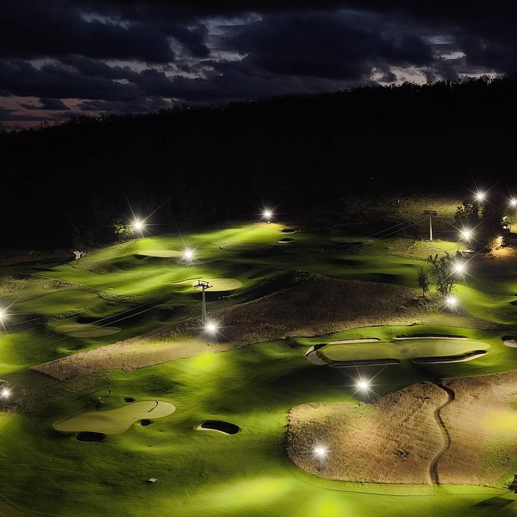 Drone shot of Doon Brae at night