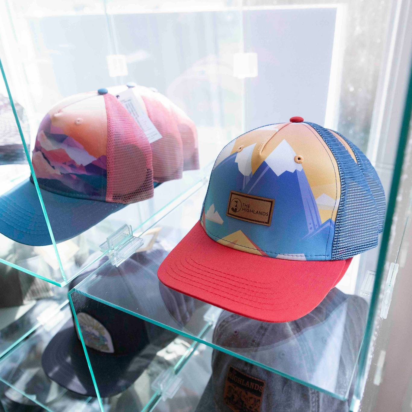 Highlands logo hats at Boyne Country Sports