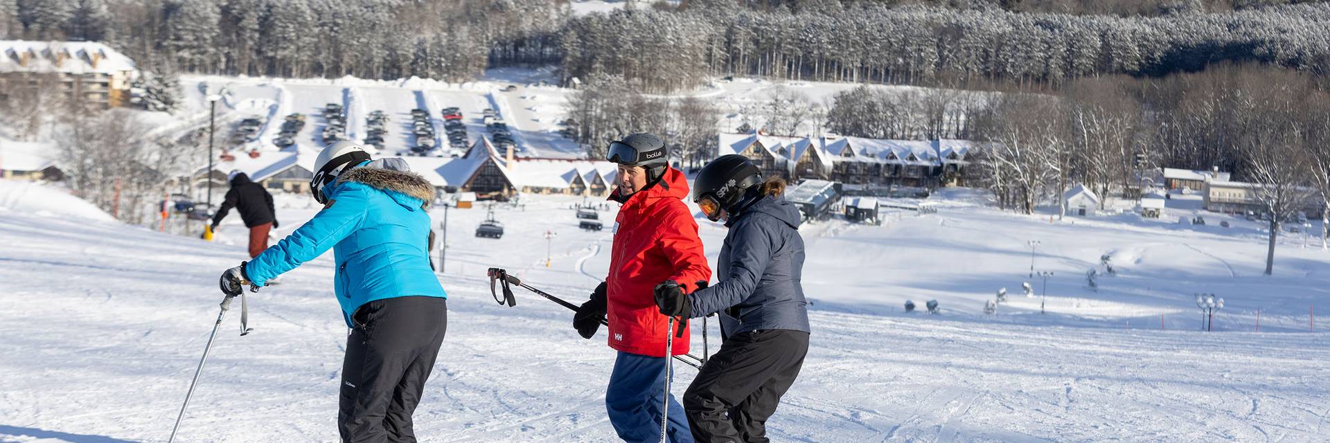 Two woman having a ski lesson at The Highlands