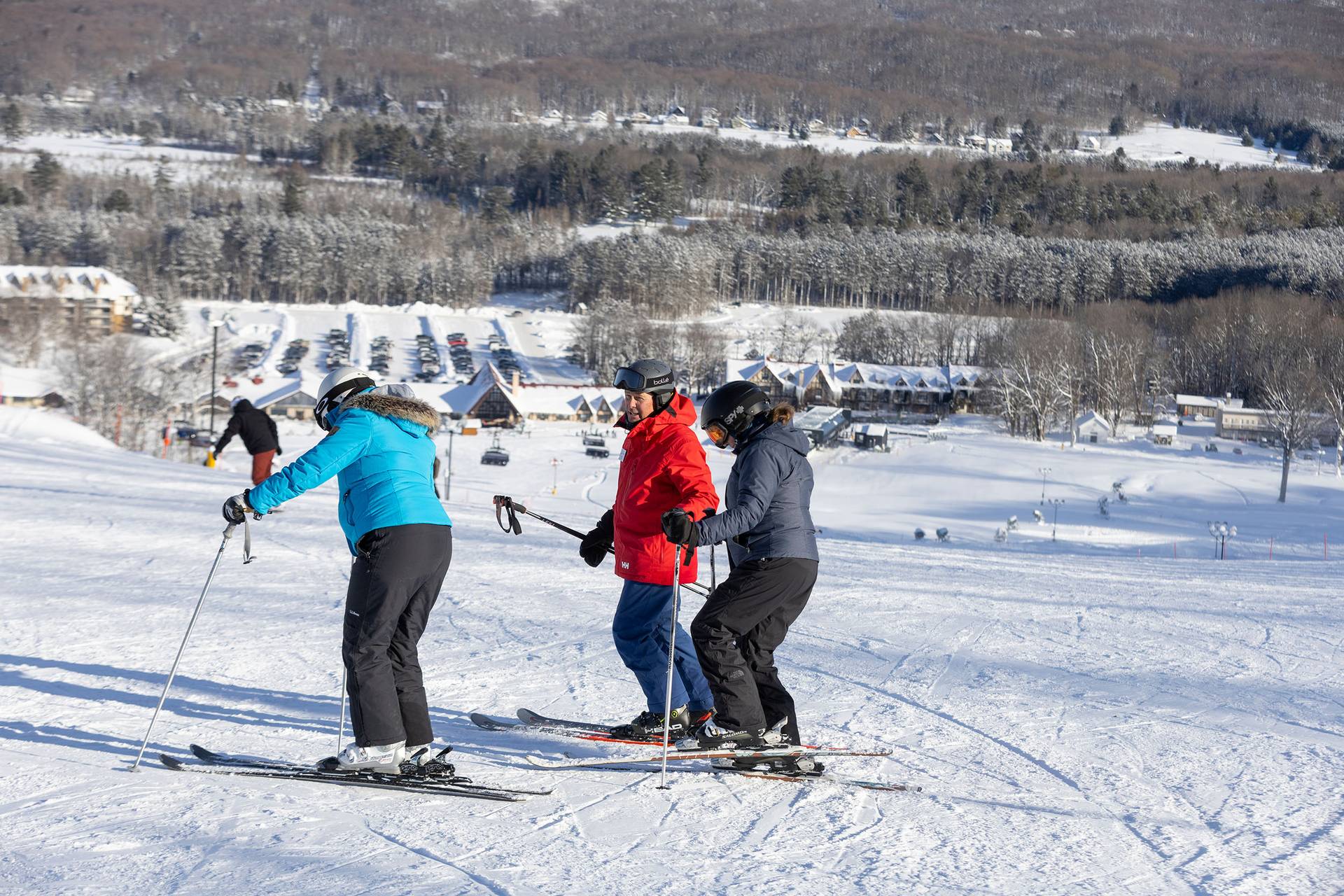 Two woman having a ski lesson at The Highlands