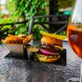A burger at Slopeside Lounge with fries at The Highlands