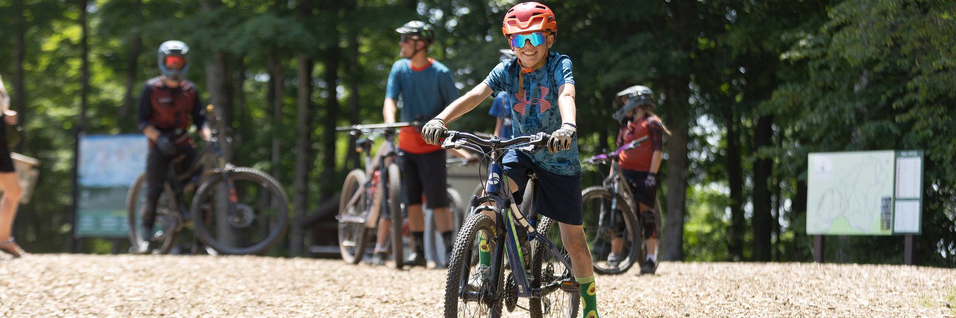 A group of people on mountain bikes