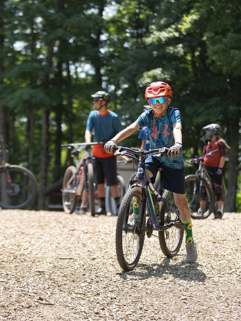 A group of people on mountain bikes