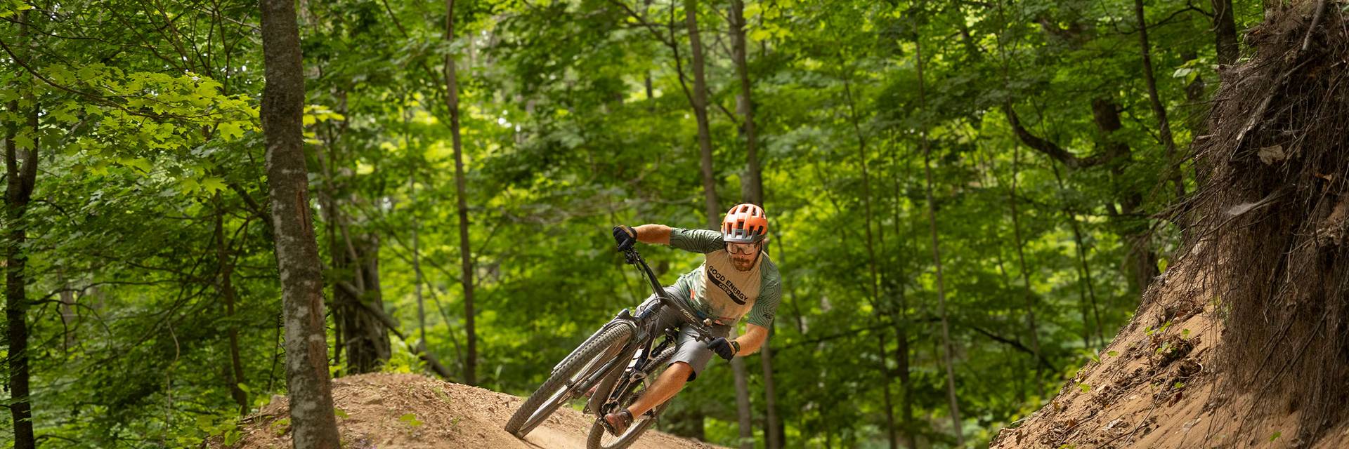 A mountain biker at The Highlands Bike Park